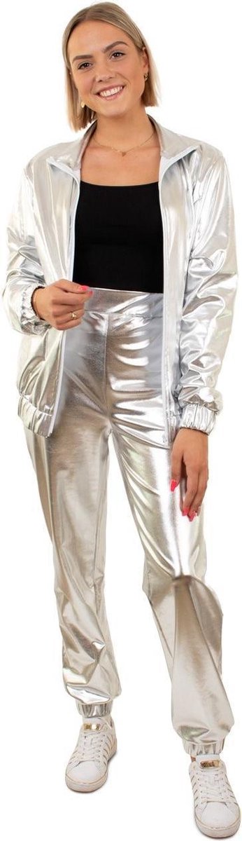 Glitter & Glamour Kostuum | Trainingspak Zilver Space Invasie Dames | Vrouw | Extra Small | Carnaval kostuum | Verkleedkleding